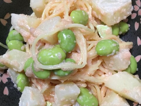 じゃがいもと枝豆の明太子パスタ